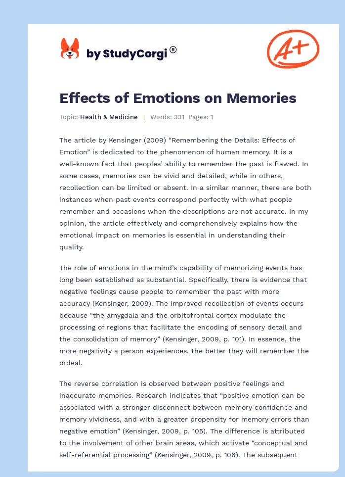Effects of Emotions on Memories. Page 1