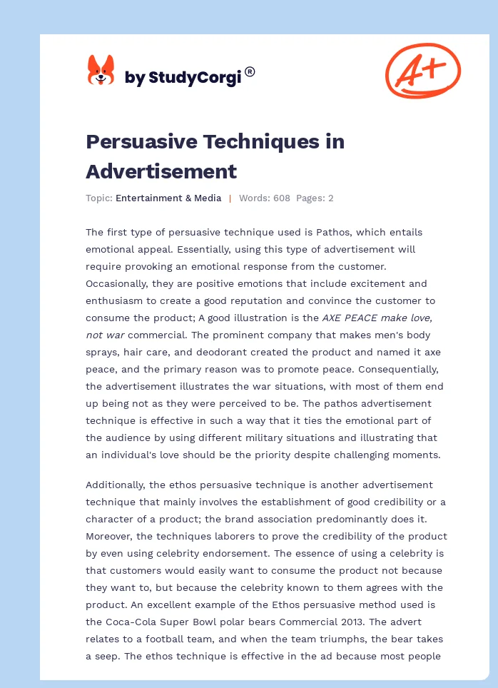 Persuasive Techniques in Advertisement. Page 1