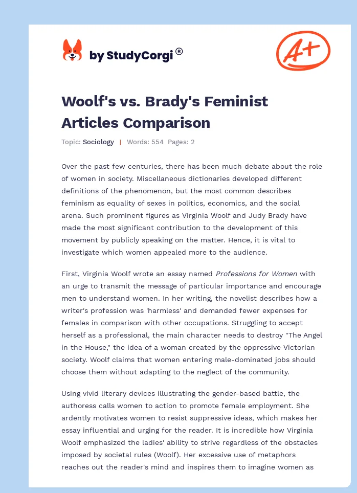 Woolf's vs. Brady's Feminist Articles Comparison. Page 1