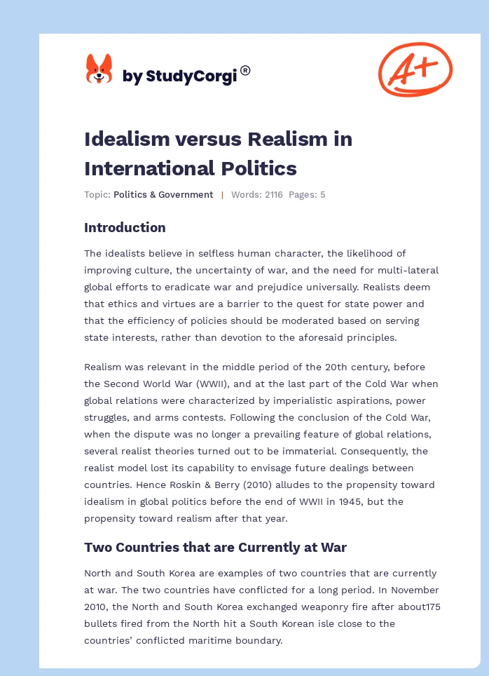 Idealism versus Realism in International Politics. Page 1