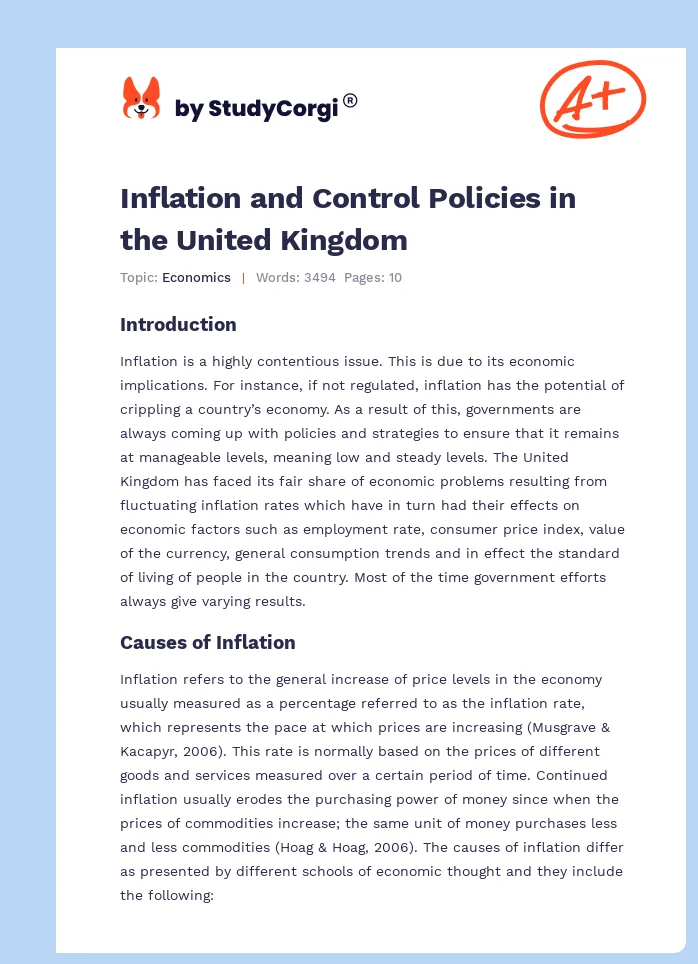 Inflation and Control Policies in the United Kingdom. Page 1