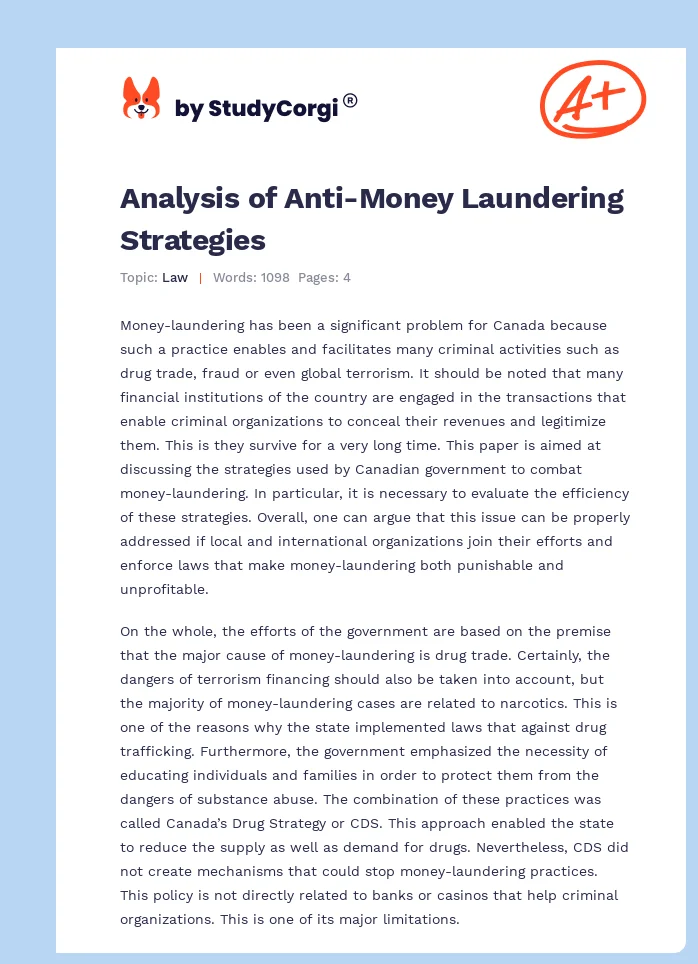 Analysis of Anti-Money Laundering Strategies. Page 1