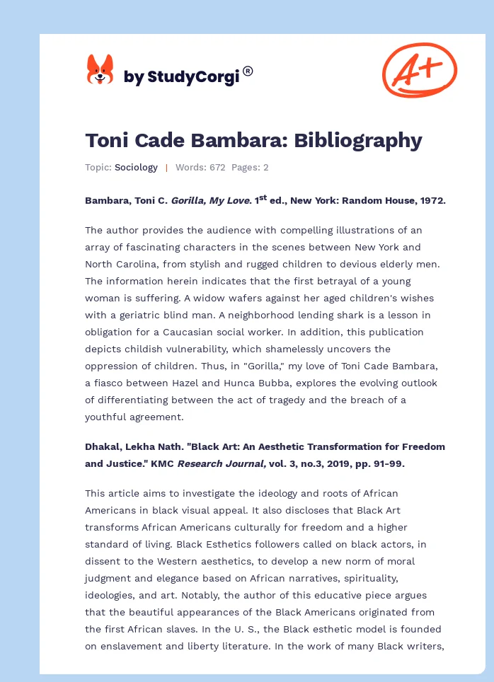 Toni Cade Bambara: Bibliography. Page 1