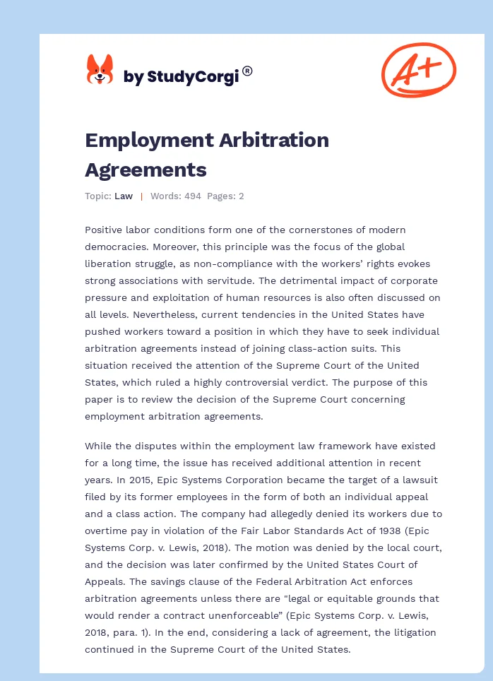Employment Arbitration Agreements. Page 1
