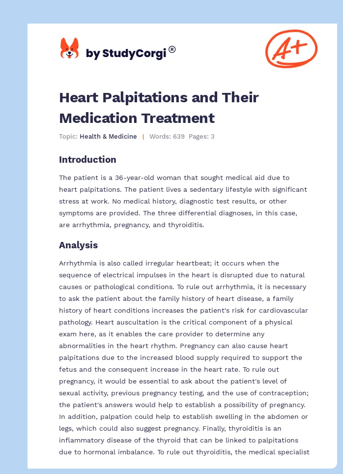 Heart Palpitations and Their Medication Treatment. Page 1