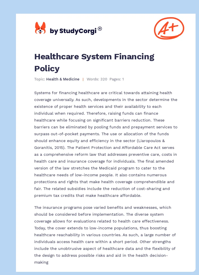 Healthcare System Financing Policy. Page 1