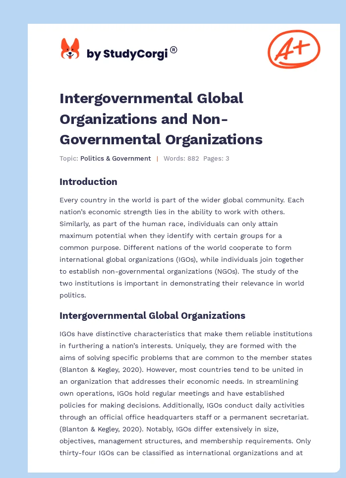 Intergovernmental Global Organizations and Non-Governmental Organizations. Page 1