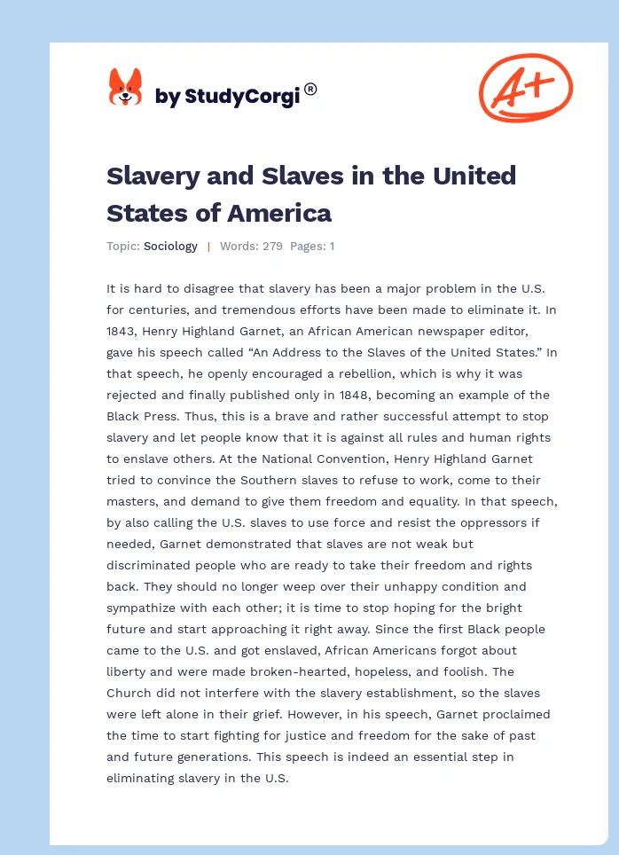 Slavery and Slaves in the United States of America. Page 1