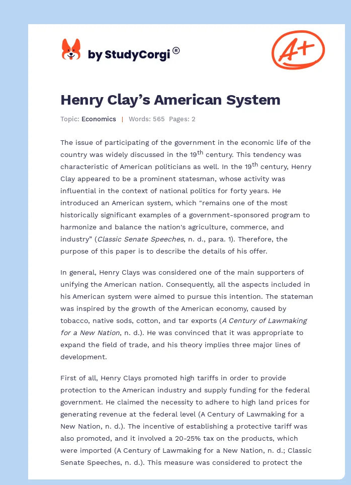 Henry Clay’s American System. Page 1