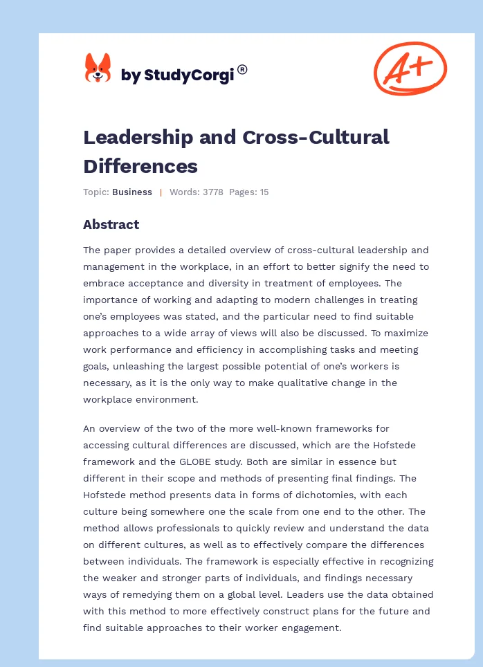 Leadership and Cross-Cultural Differences. Page 1