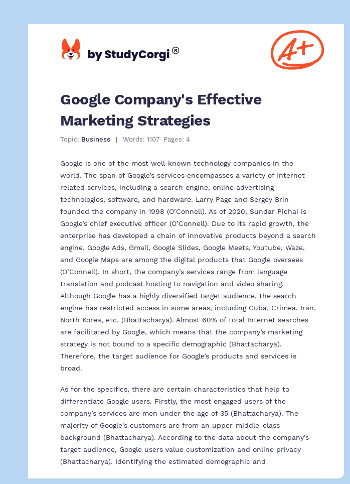 Google Company's Effective Marketing Strategies. Page 1