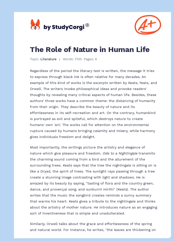 The Role of Nature in Human Life. Page 1