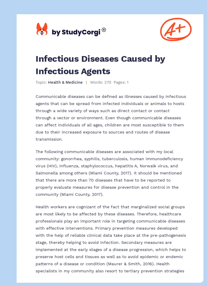 Infectious Diseases Caused by Infectious Agents. Page 1