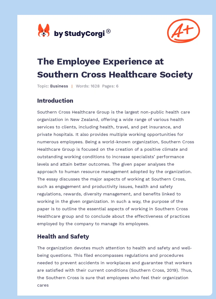 The Employee Experience at Southern Cross Healthcare Society. Page 1