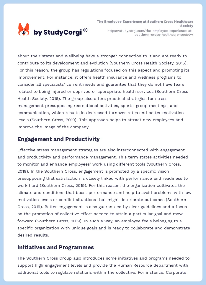The Employee Experience at Southern Cross Healthcare Society. Page 2