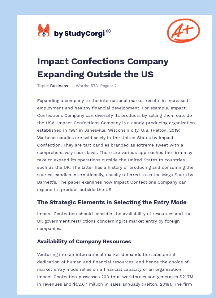 Impact Confections Company Expanding Outside the US. Page 1