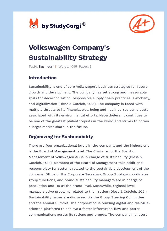 Volkswagen Company's Sustainability Strategy. Page 1