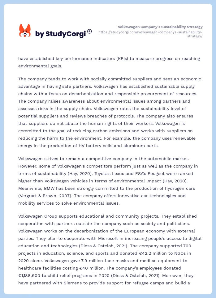 Volkswagen Company's Sustainability Strategy. Page 2