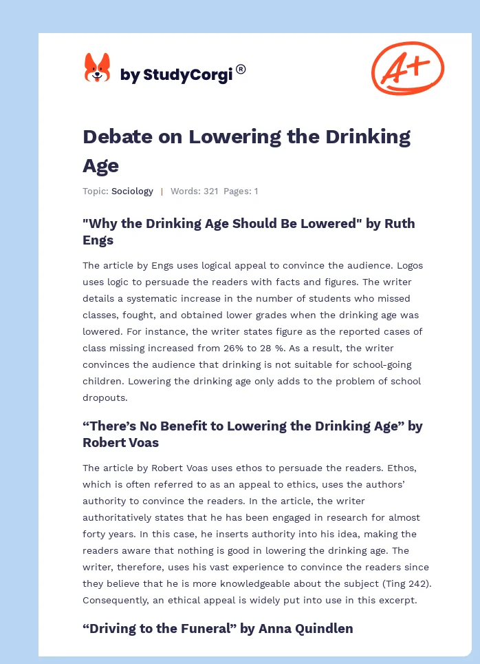 Debate on Lowering the Drinking Age. Page 1