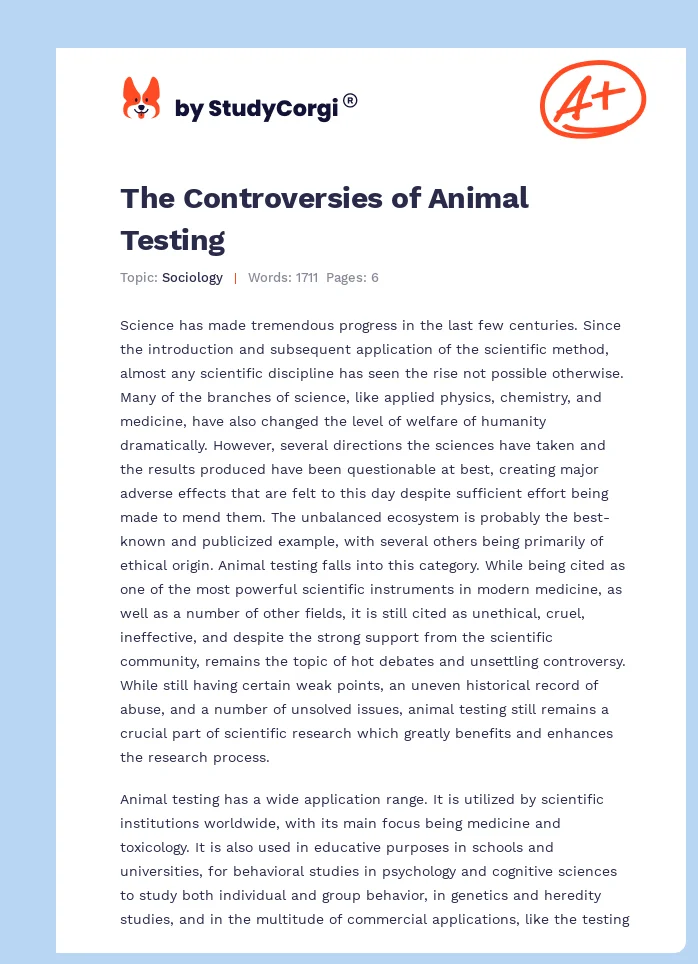 The Controversies of Animal Testing. Page 1