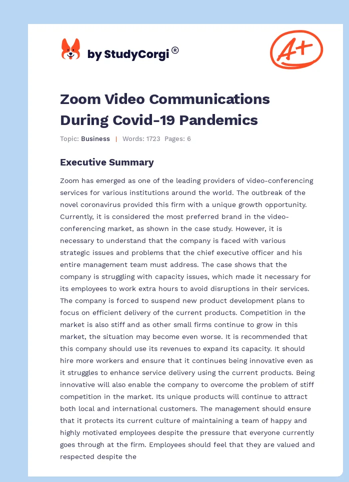 Zoom Video Communications During Covid-19 Pandemics. Page 1