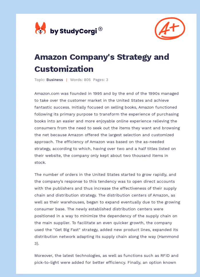 Amazon Company's Strategy and Customization. Page 1
