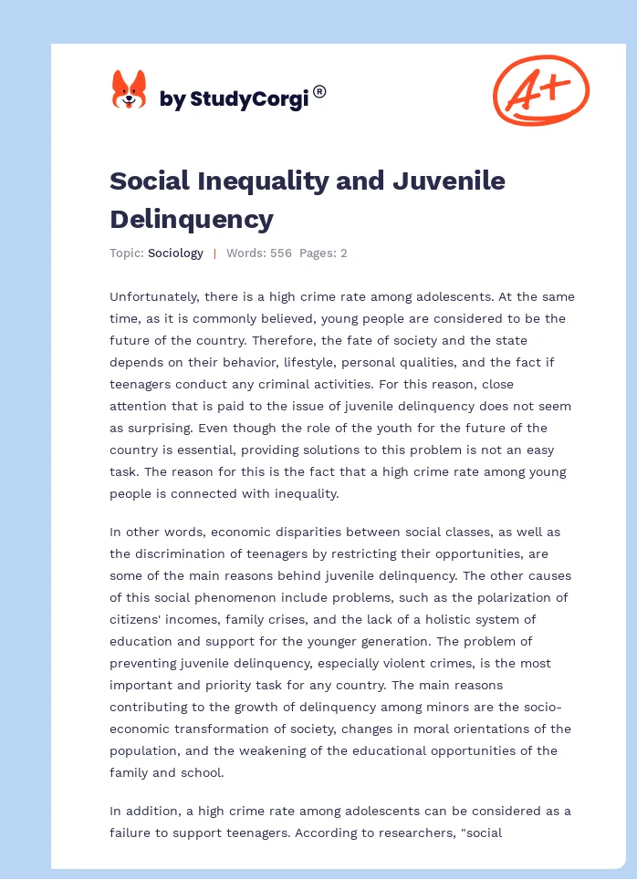 Social Inequality and Juvenile Delinquency. Page 1
