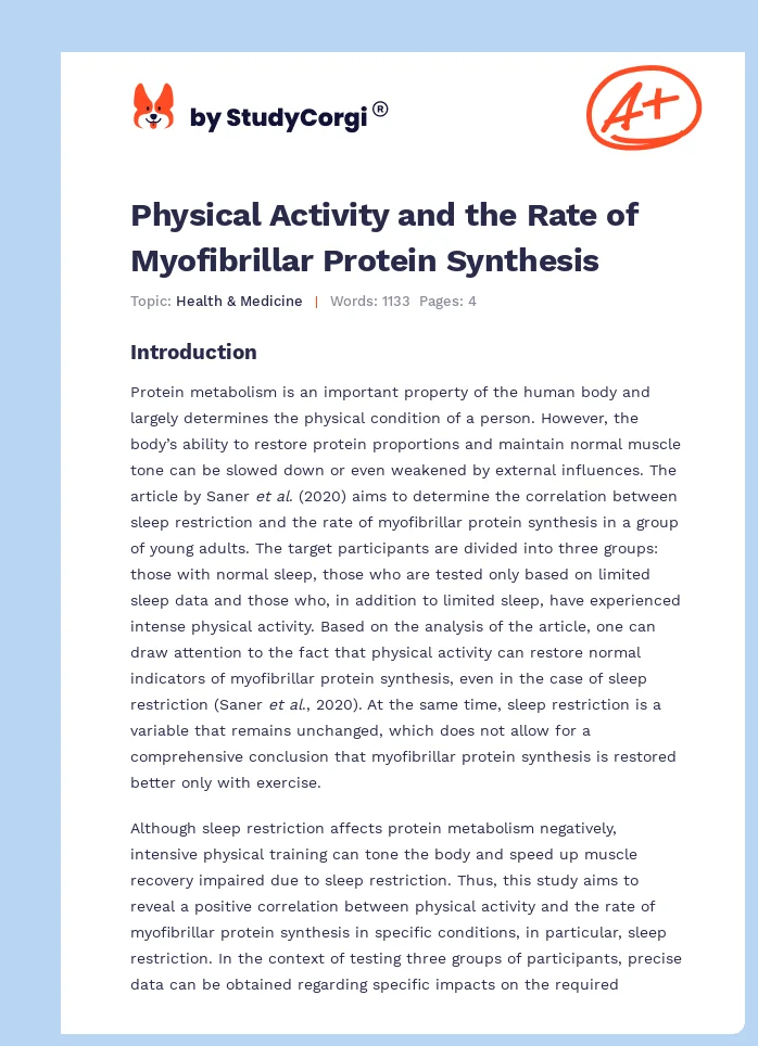 Physical Activity and the Rate of Myofibrillar Protein Synthesis. Page 1