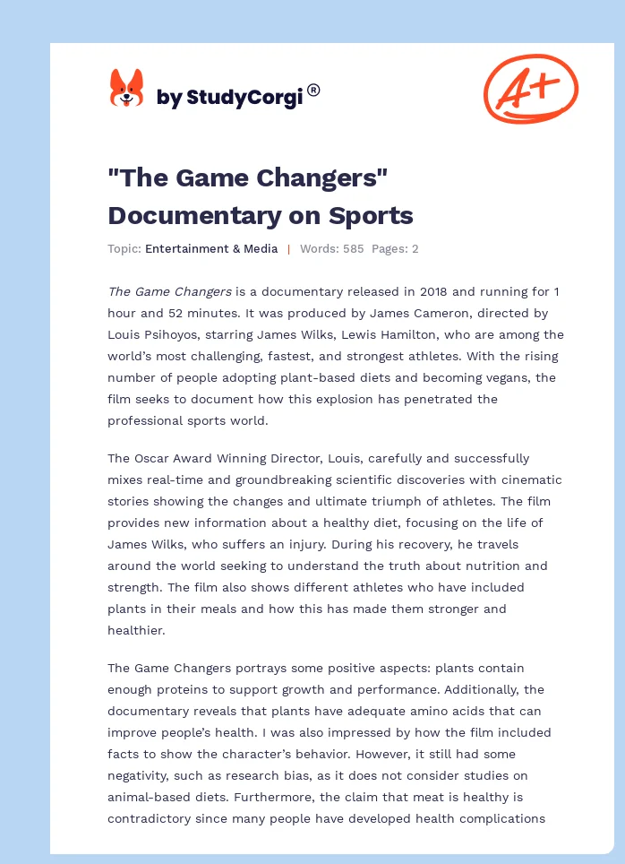 "The Game Changers" Documentary on Sports. Page 1