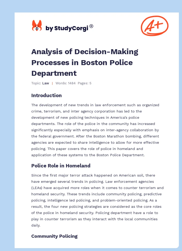 Analysis of Decision-Making Processes in Boston Police Department. Page 1