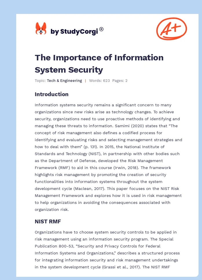 The Importance of Information System Security. Page 1