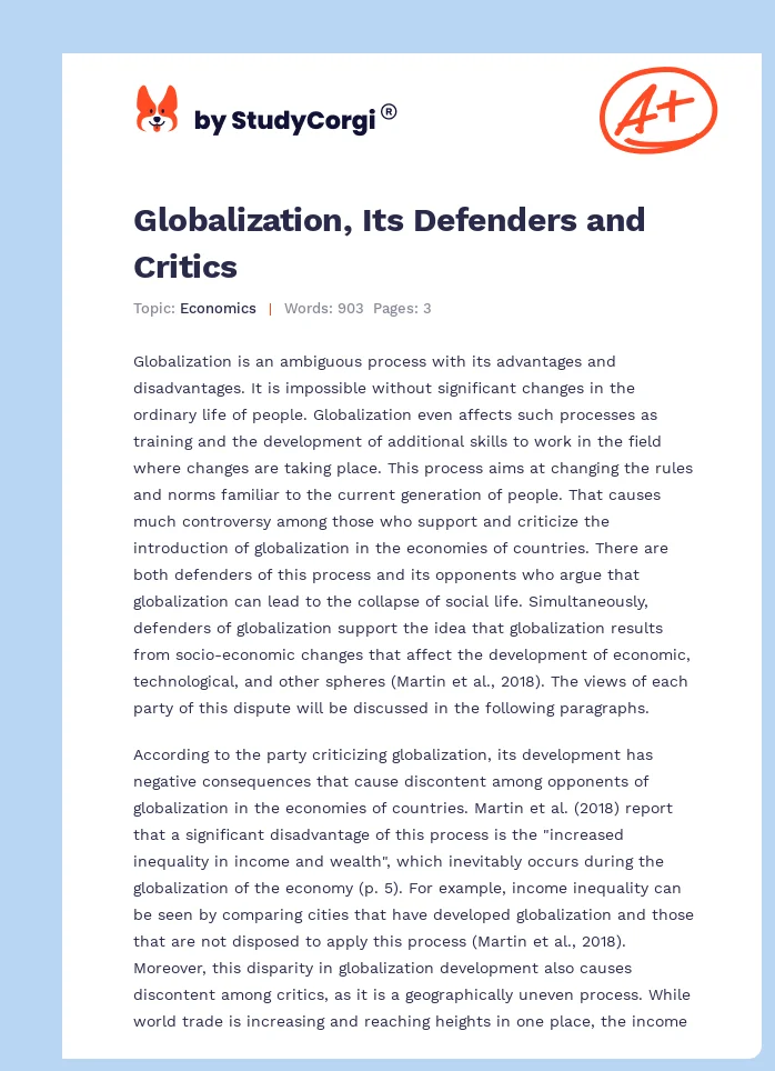 Globalization, Its Defenders and Critics. Page 1