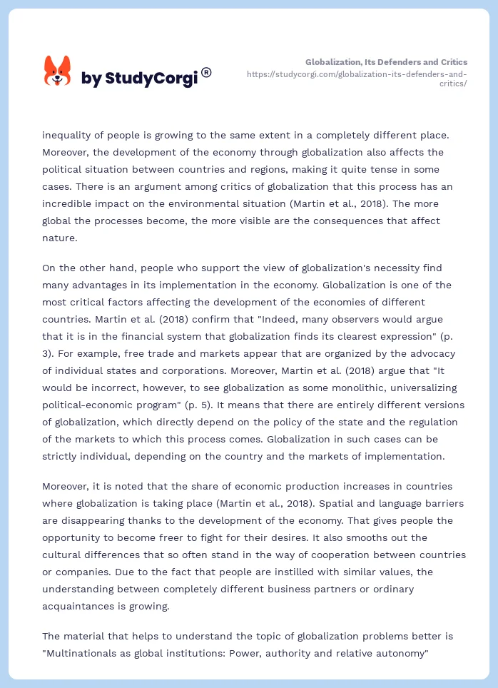 Globalization, Its Defenders and Critics. Page 2