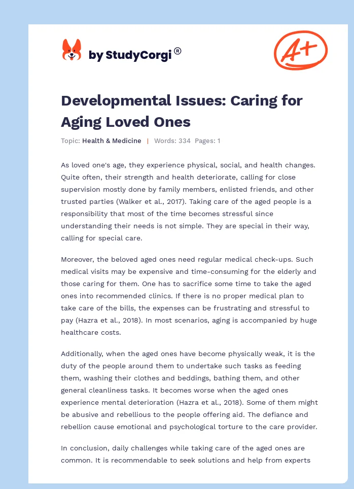 Developmental Issues: Caring for Aging Loved Ones. Page 1