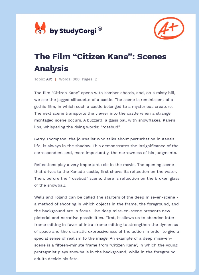 The Film “Citizen Kane”: Scenes Analysis. Page 1
