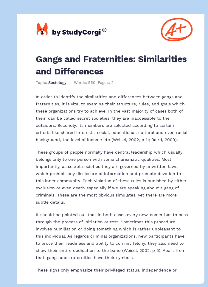 Gangs and Fraternities: Similarities and Differences. Page 1