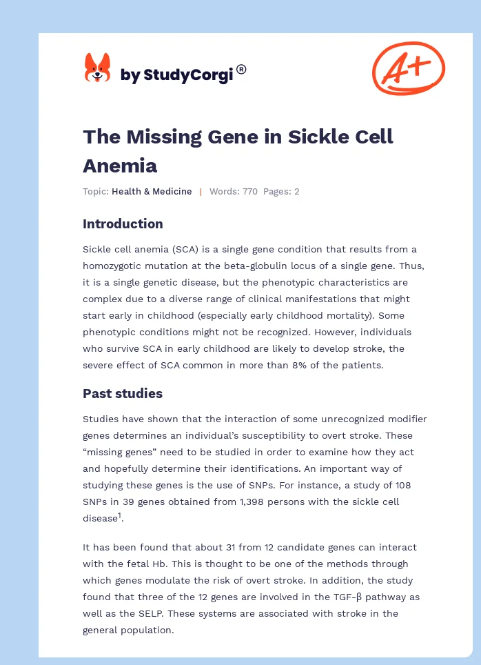 The Missing Gene in Sickle Cell Anemia. Page 1