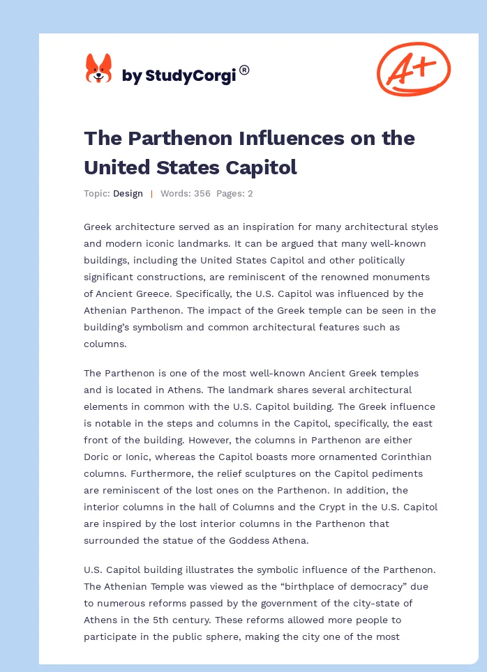 The Parthenon Influences on the United States Capitol. Page 1