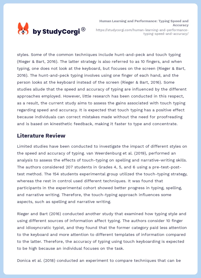 Human Learning and Performance: Typing Speed and Accuracy. Page 2