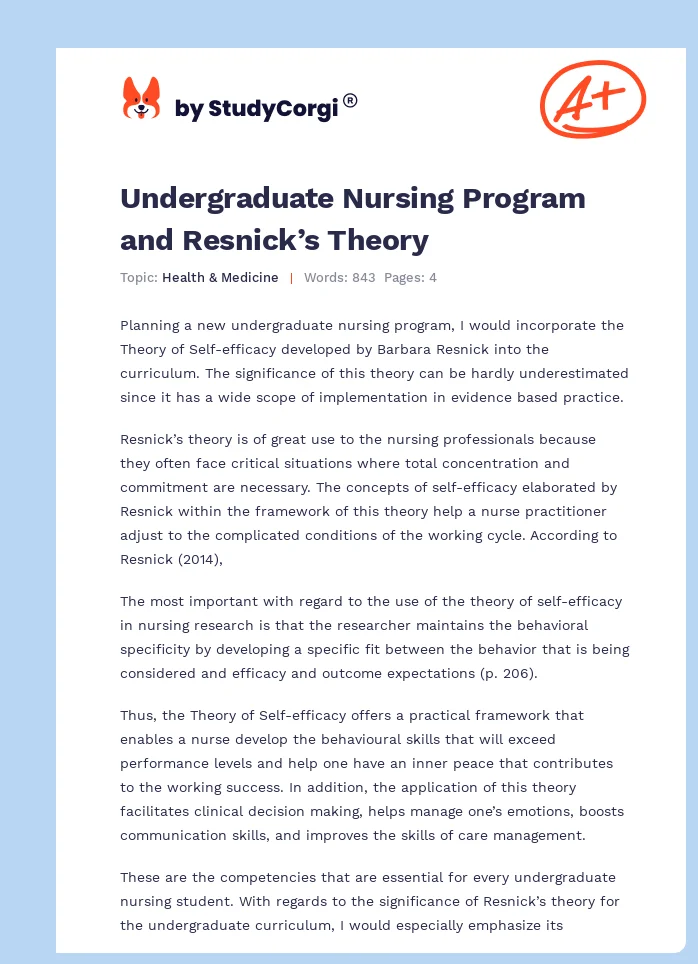 Undergraduate Nursing Program and Resnick’s Theory. Page 1