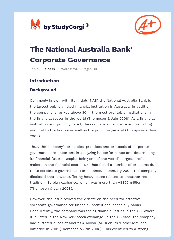 The National Australia Bank' Corporate Governance. Page 1
