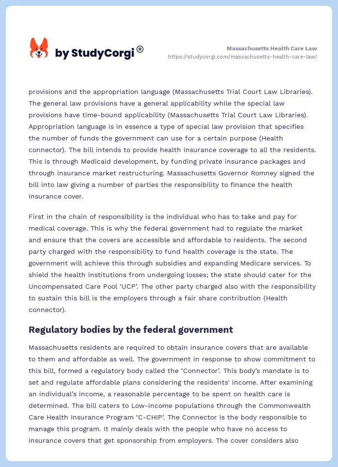 Massachusetts Health Care Law. Page 2
