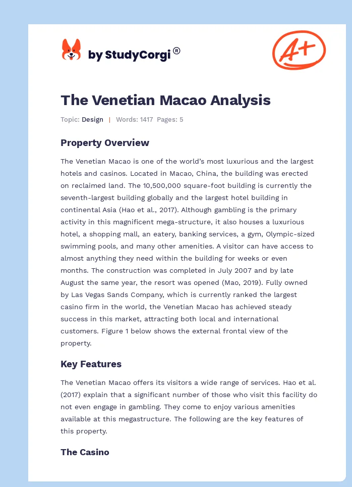 The Venetian Macao Analysis. Page 1