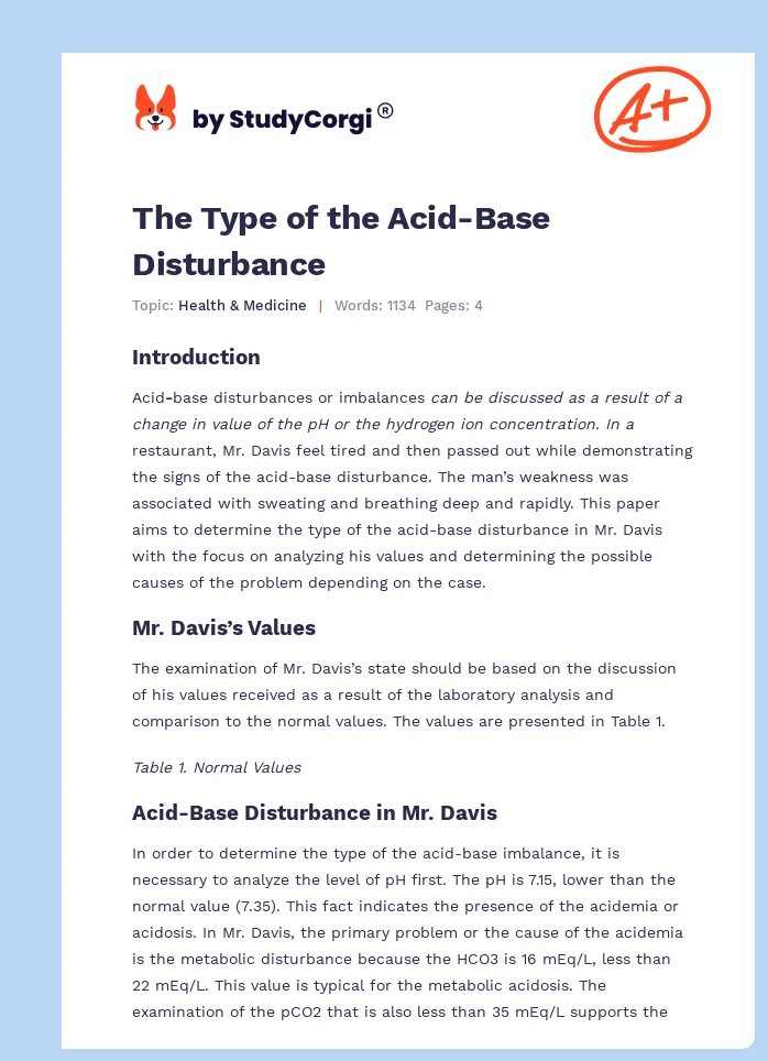 The Type of the Acid-Base Disturbance. Page 1