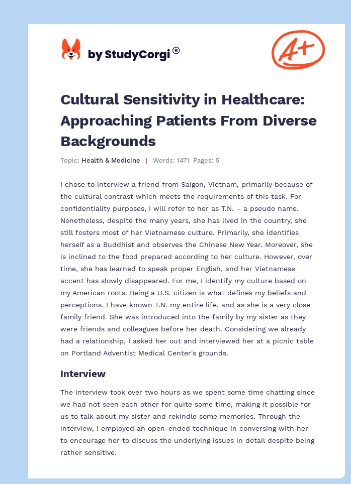 Cultural Sensitivity in Healthcare: Approaching Patients From Diverse Backgrounds. Page 1