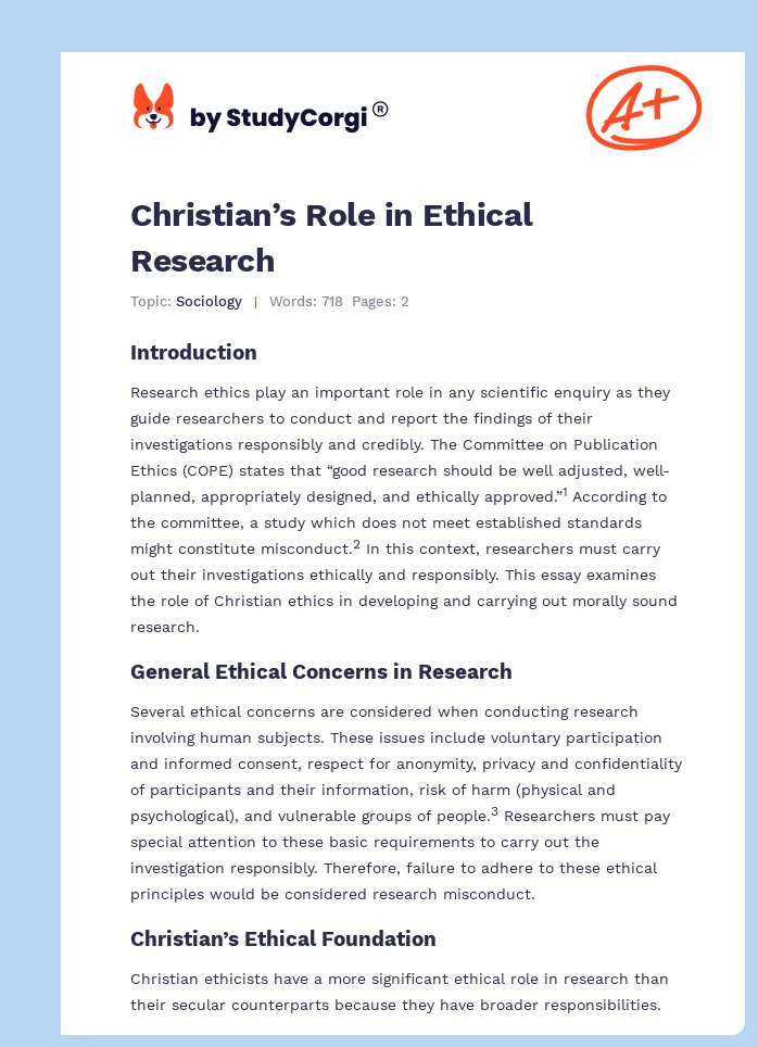 Christian’s Role in Ethical Research. Page 1