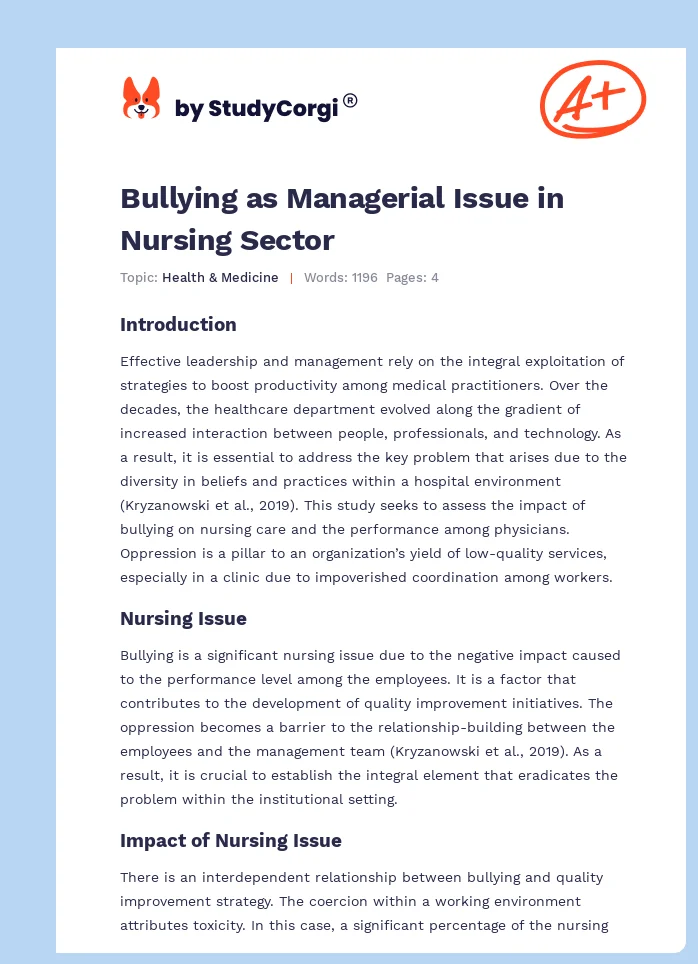 Bullying as Managerial Issue in Nursing Sector. Page 1