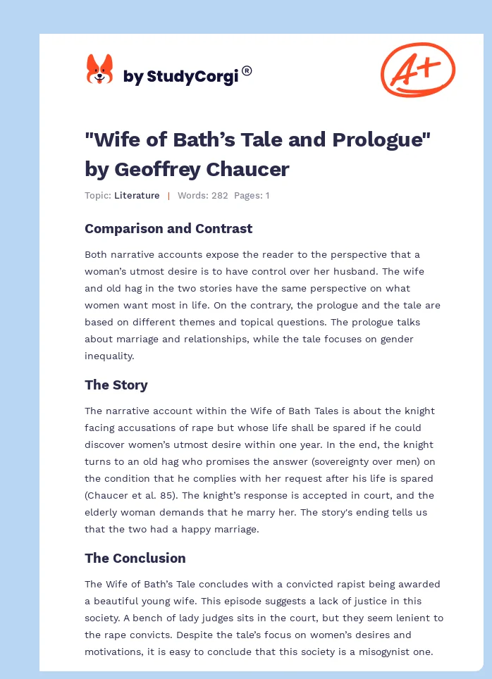 "Wife of Bath’s Tale and Prologue" by Geoffrey Chaucer. Page 1