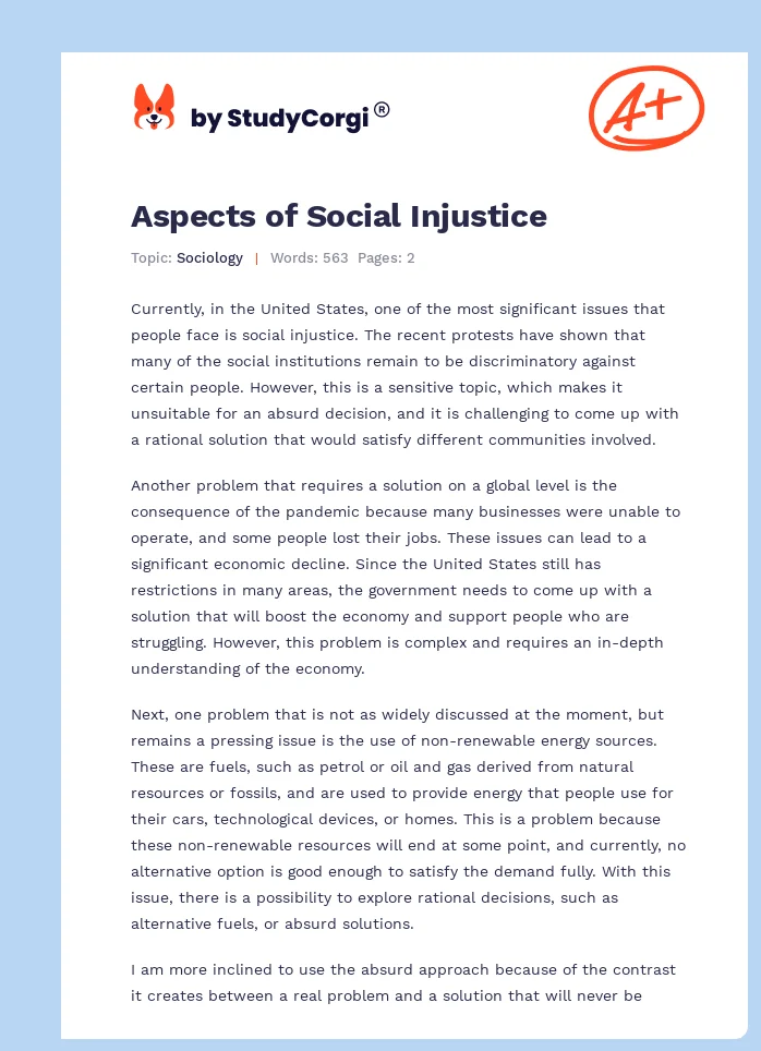 Aspects of Social Injustice. Page 1