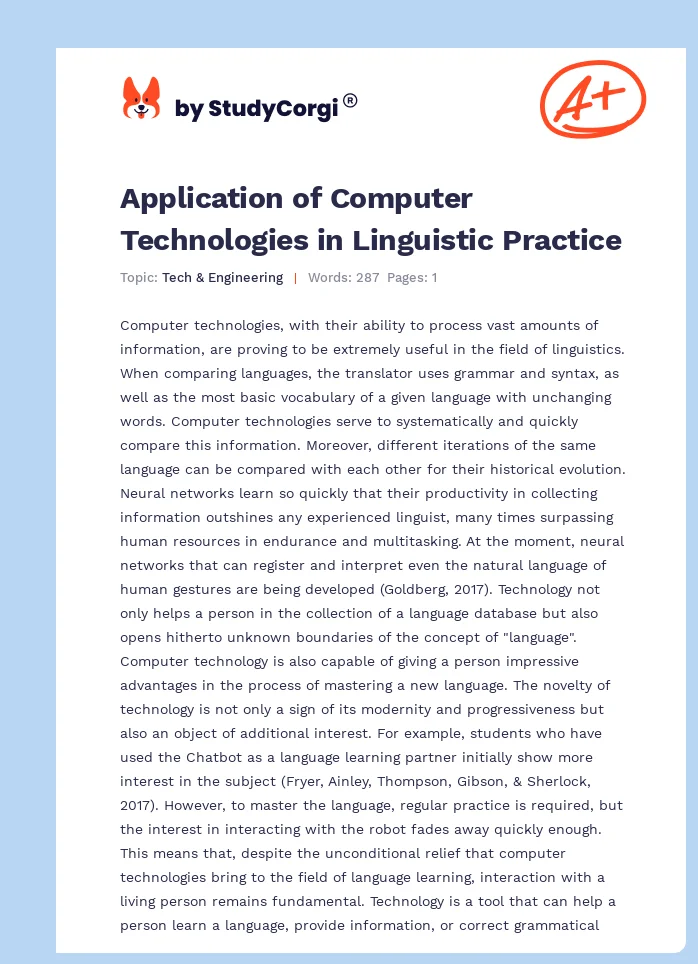 Application of Computer Technologies in Linguistic Practice. Page 1